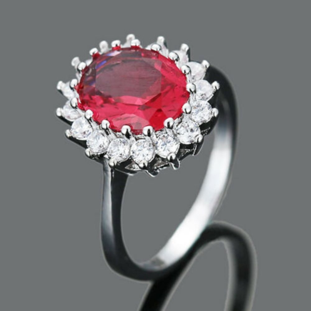Women Silver Red Sun Flower Ring For Women Size 8